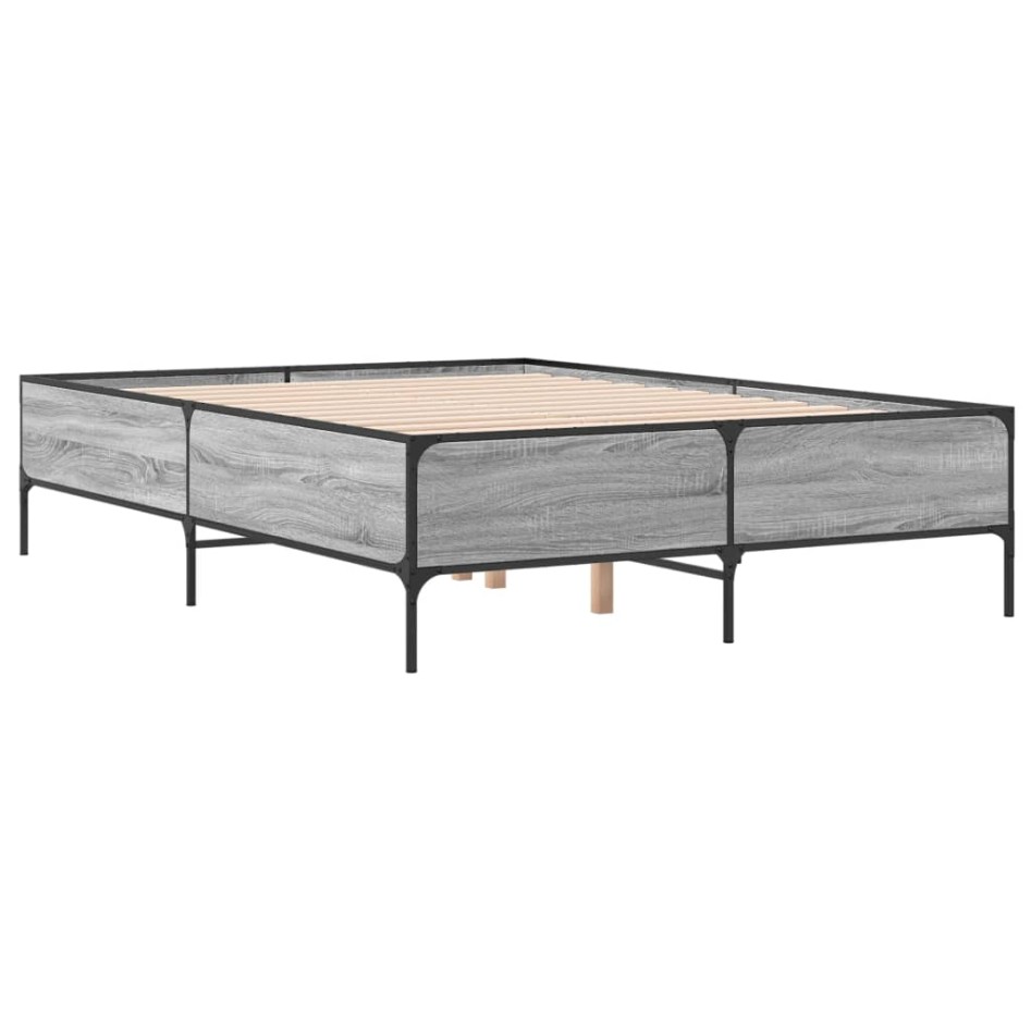 Estructura cama madera ingeniería metal gris Sonoma 140x200