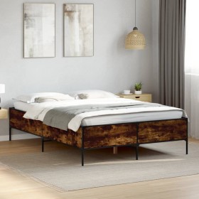 Estructura cama madera ingeniería metal roble ahumado