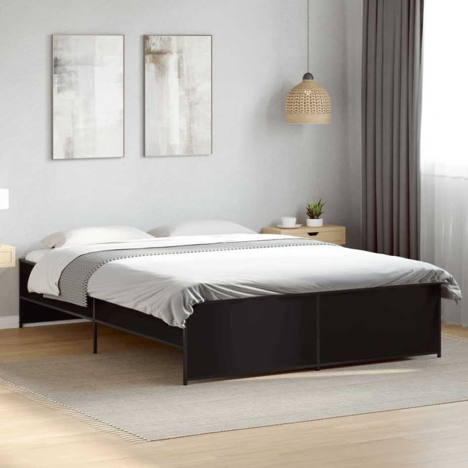 Estructura de cama madera de ingeniería y metal negro