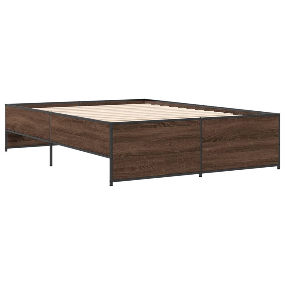 Estructura cama madera ingeniería metal marrón roble 120x200