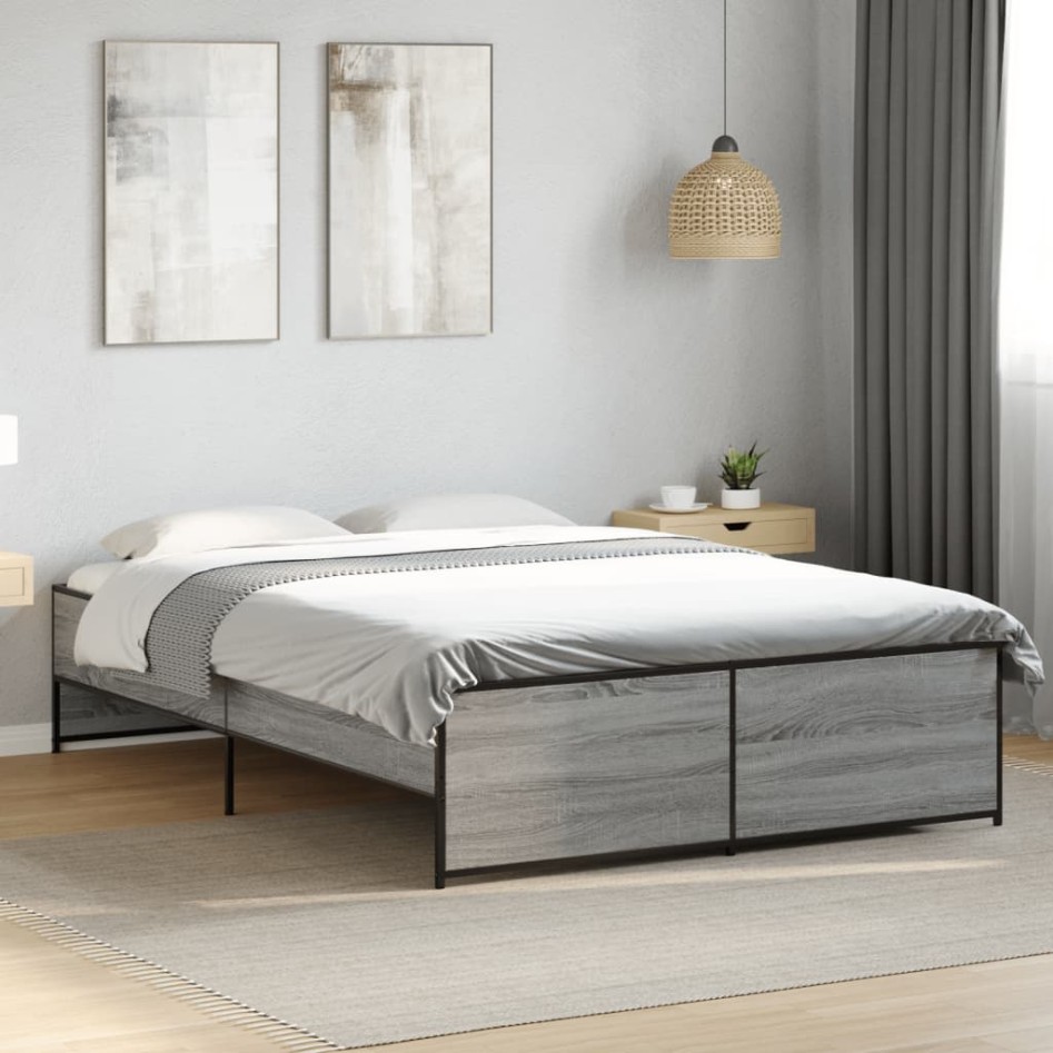 Estructura cama madera ingeniería metal gris Sonoma 135x190