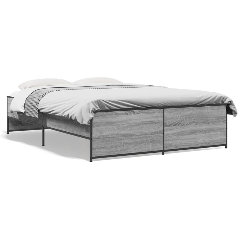 Estructura cama madera ingeniería metal gris Sonoma 135x190