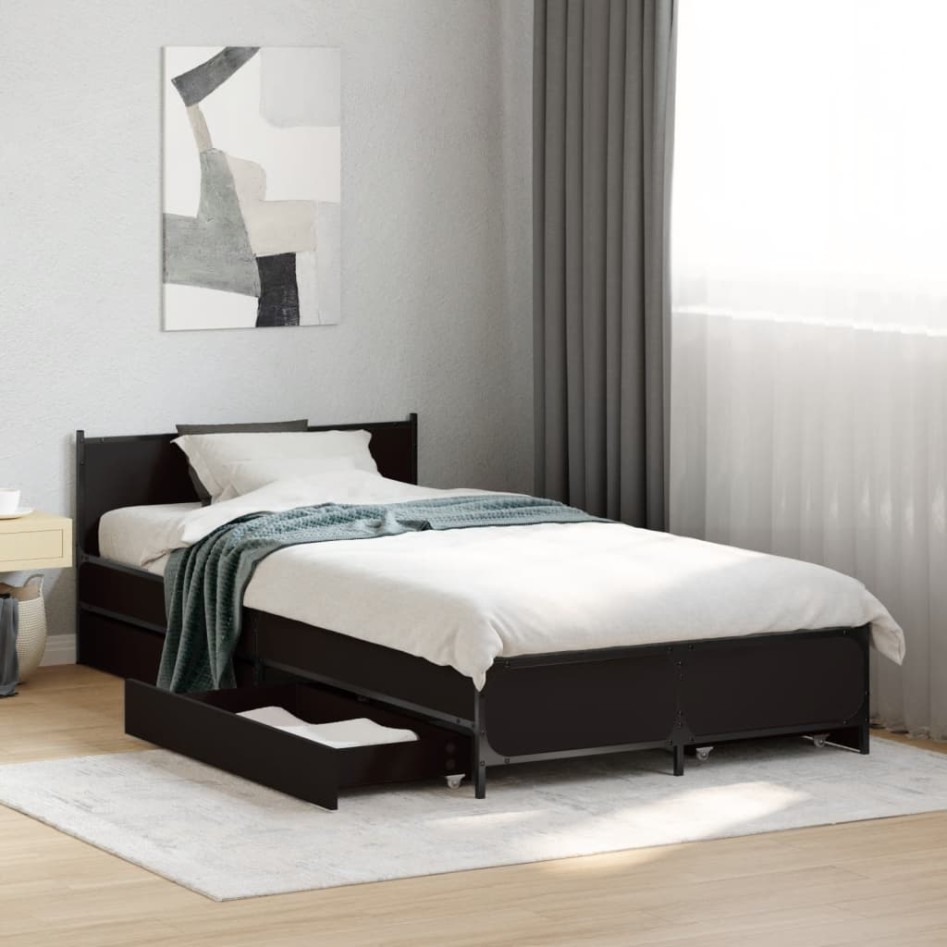 Cama con cajones madera de ingeniería negra 75x190