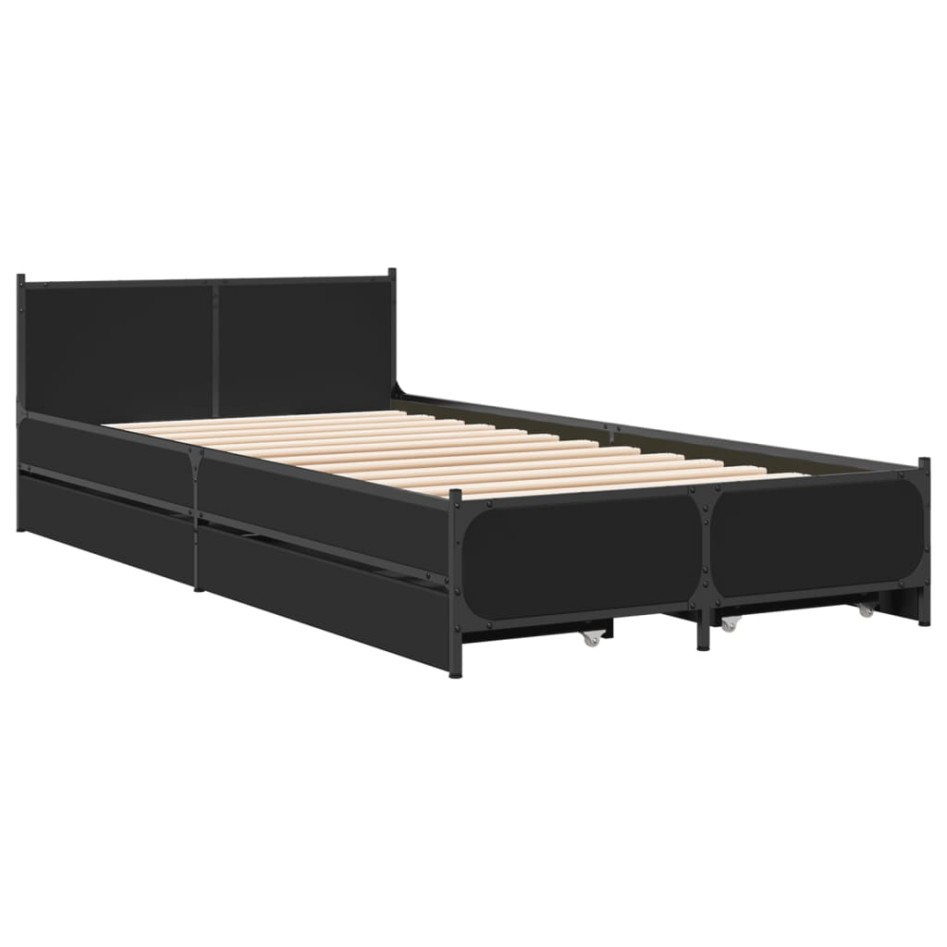 Cama con cajones madera de ingeniería negra 75x190