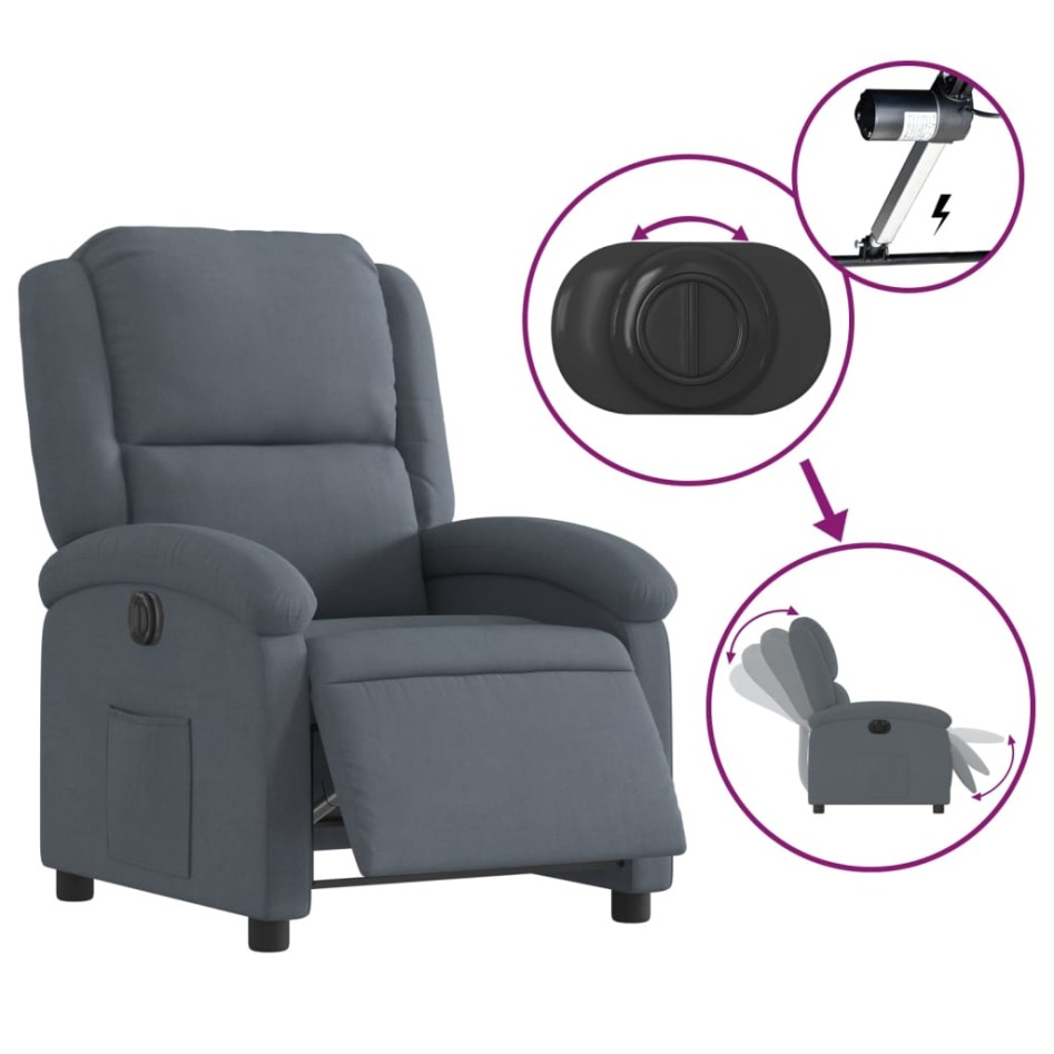 Sillón reclinable eléctrico de terciopelo gris