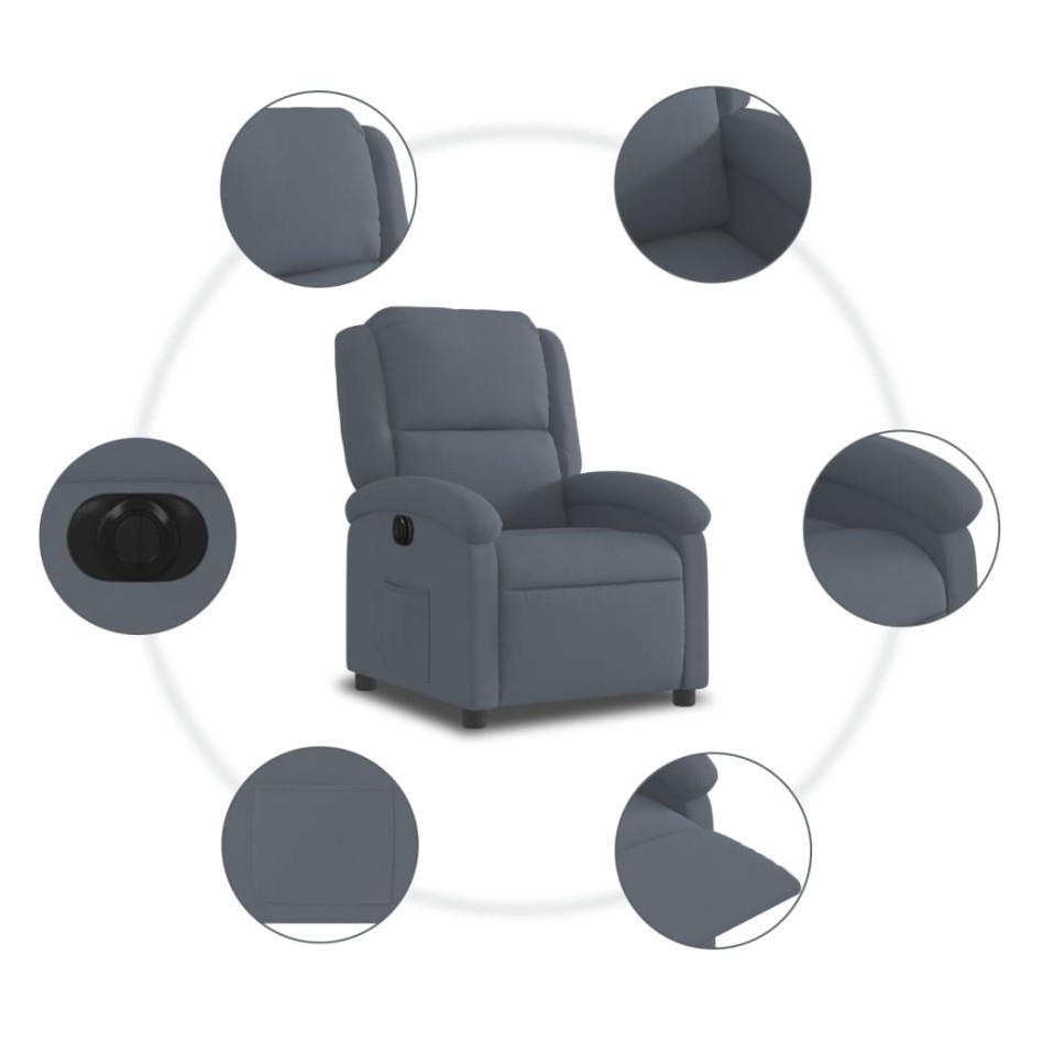 Sillón reclinable eléctrico de terciopelo gris