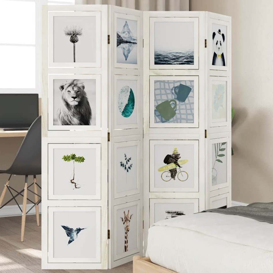 Biombo separador de 4 paneles madera maciza Paulownia