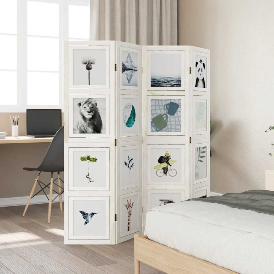 Biombo separador de 4 paneles madera maciza Paulownia