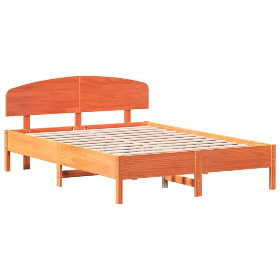 Cama sin colchón madera maciza de pino marrón cera 160x200