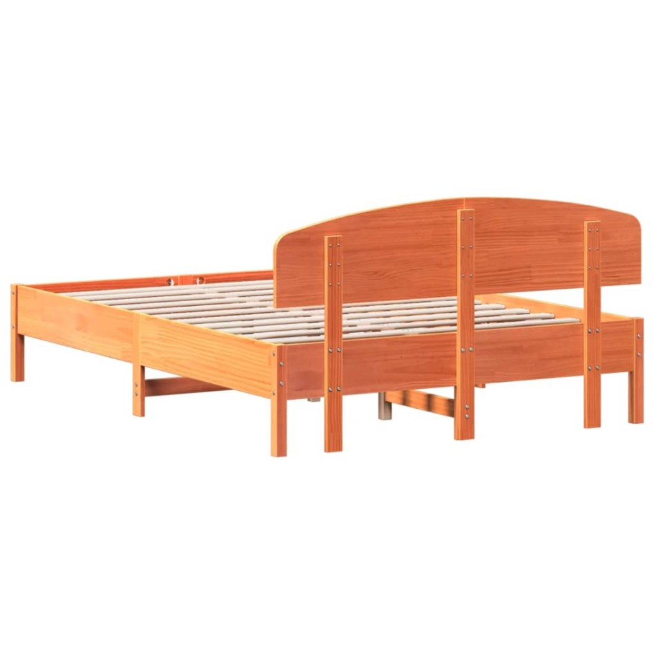 Cama sin colchón madera maciza de pino marrón cera 160x200