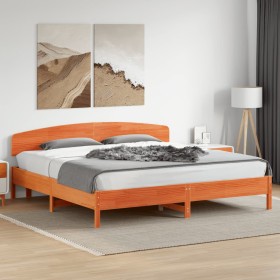 Cama sin colchón madera maciza de pino marrón cera 200x200