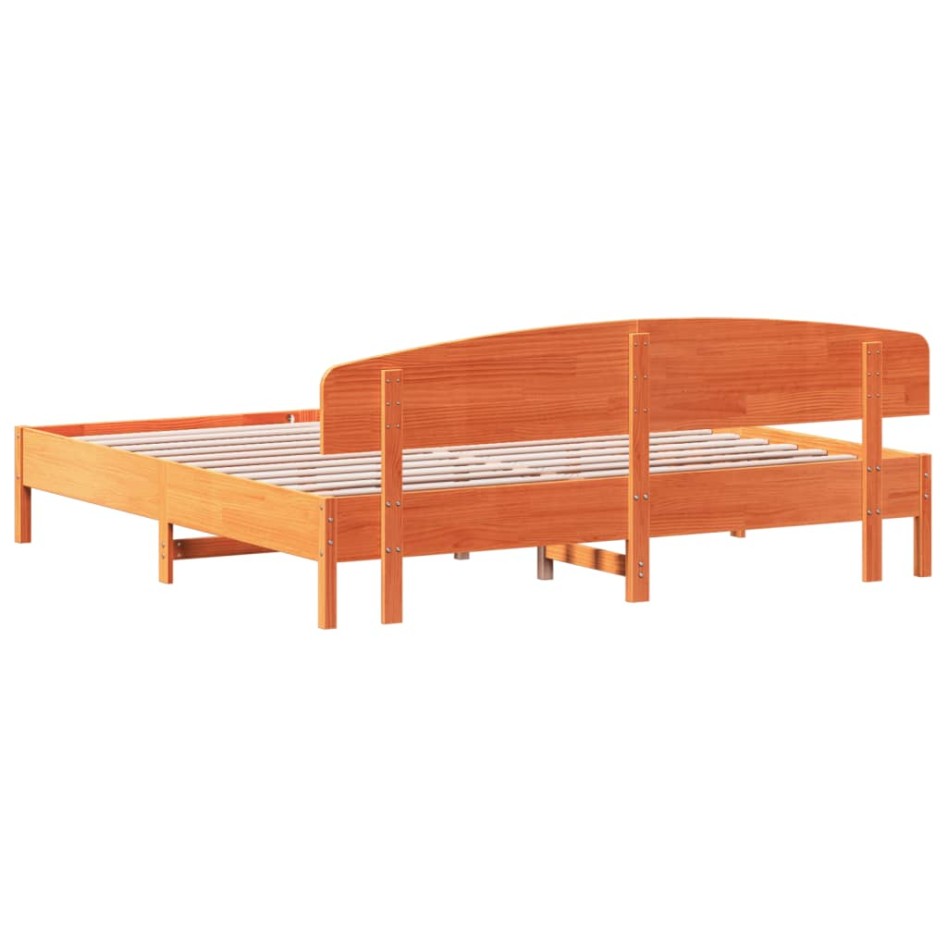 Cama sin colchón madera maciza de pino marrón cera 200x200