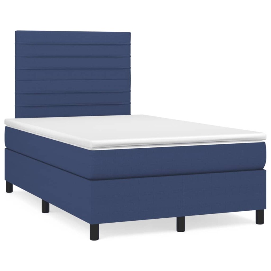 Cama box spring con colchón tela azul 120x190
