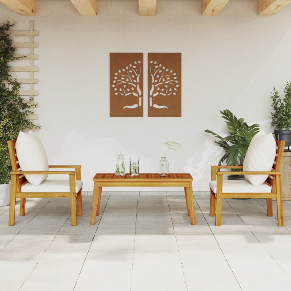 Set de muebles para jardín 3 piezas con cojines madera