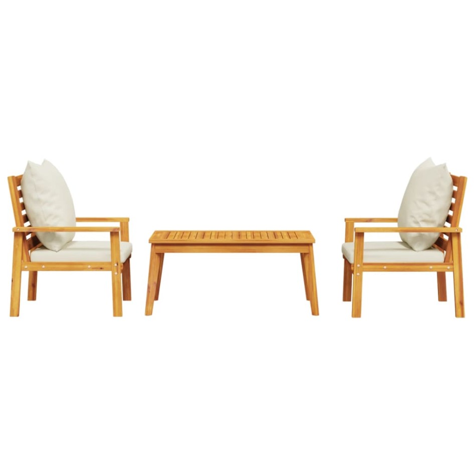Set de muebles para jardín 3 piezas con cojines madera