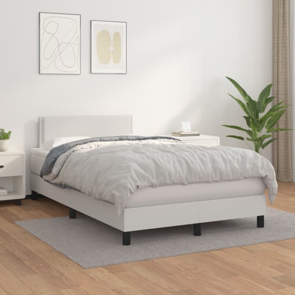 Cama box spring con colchón cuero sintético blanco 120x190