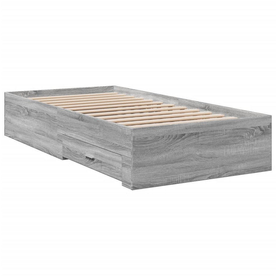 Cama con cajones madera ingeniería gris Sonoma 100x200