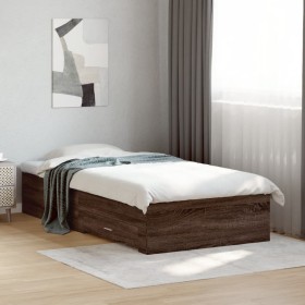 Cama con cajones madera de ingeniería marrón roble 90x200