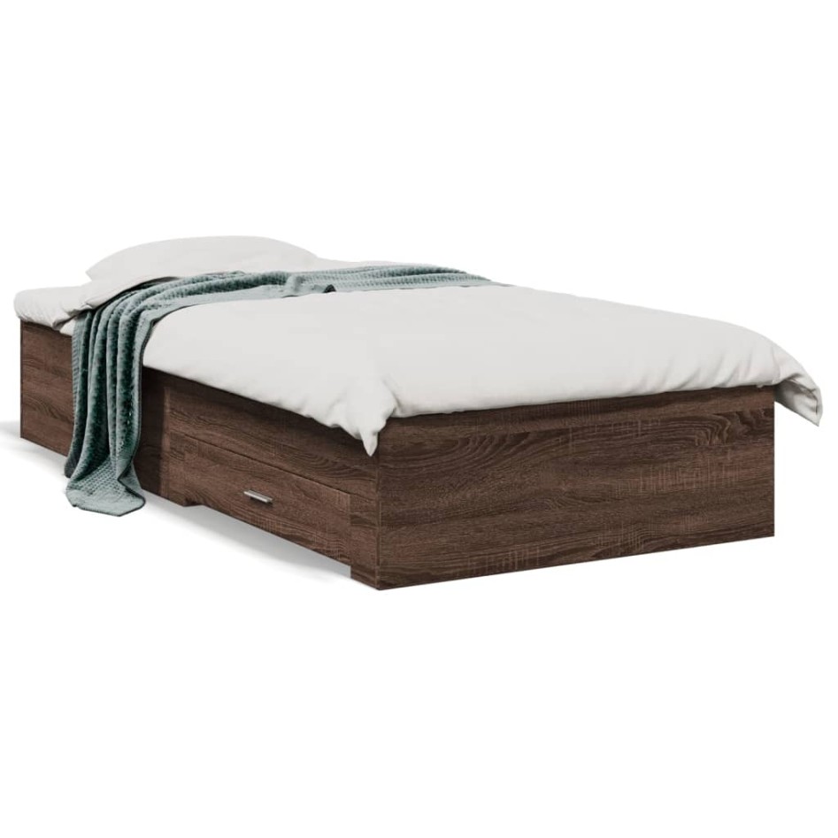 Cama con cajones madera de ingeniería marrón roble 90x200