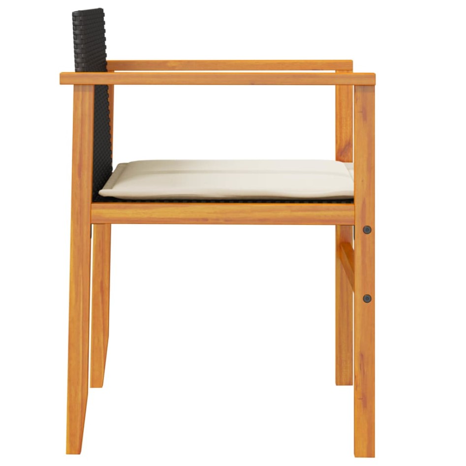 Sillas de jardín con cojín 2 uds ratán PE negro y madera