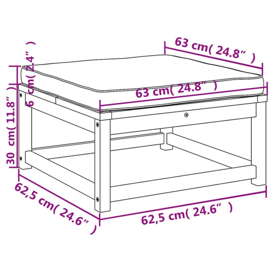 Taburete de jardín con cojines madera maciza de