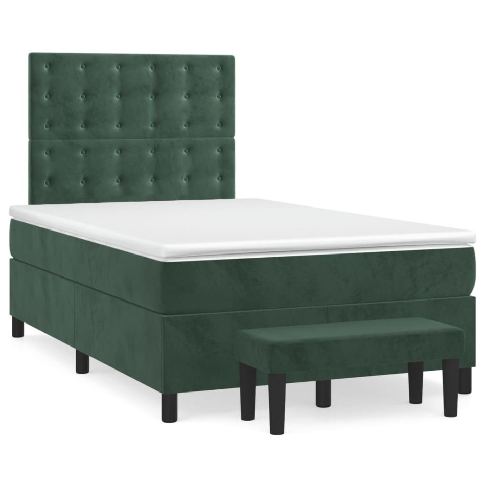 Cama box spring con colchón terciopelo verde oscuro 120x190