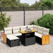 Set de sofás de jardín 8 piezas y cojines ratán sintético negro