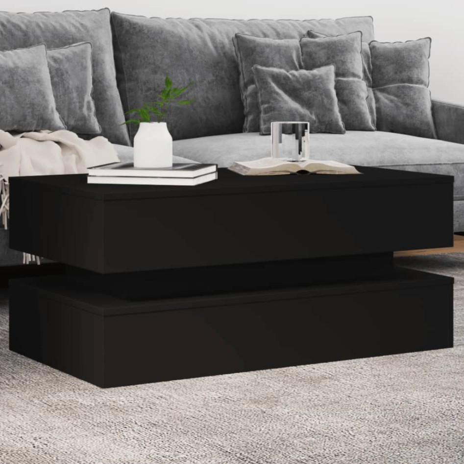 Mesa de centro con luces LED negro 90x50x40