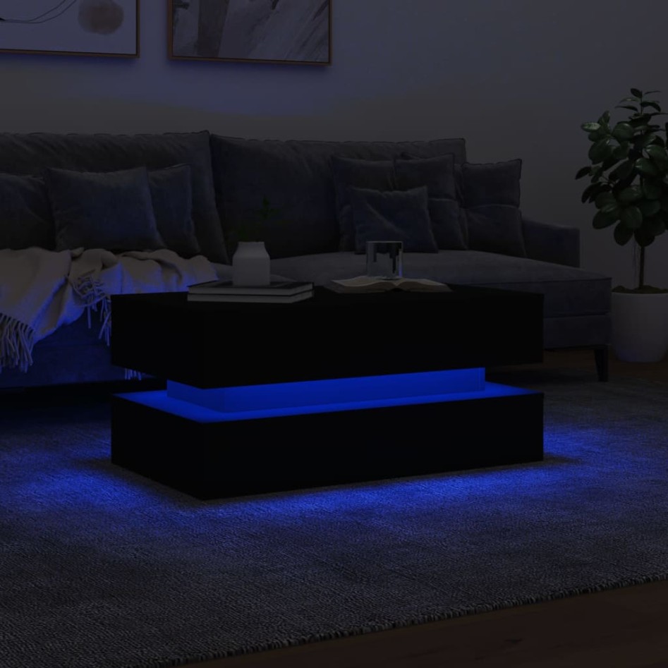 Mesa de centro con luces LED negro 90x50x40