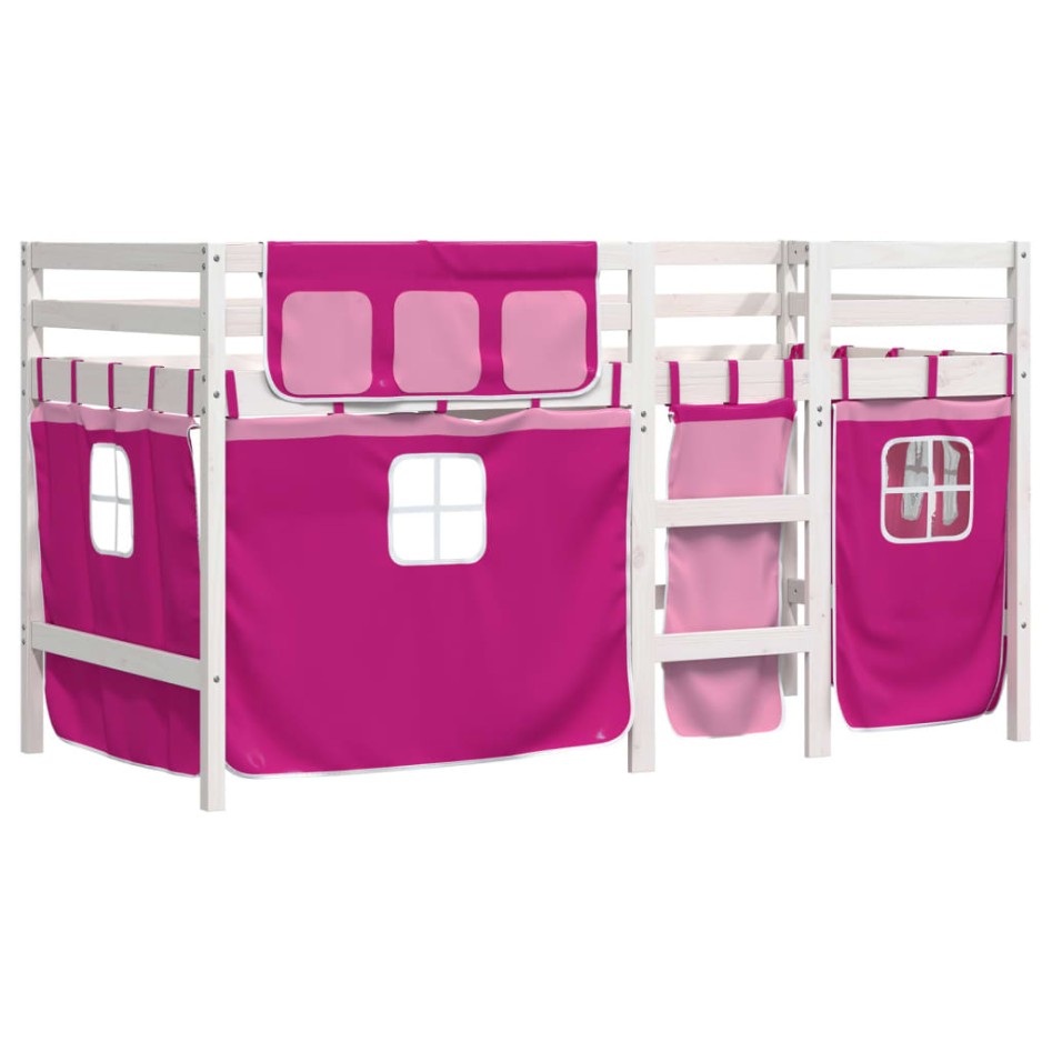 Cama alta para niños con cortinas madera pino rosa 80x200