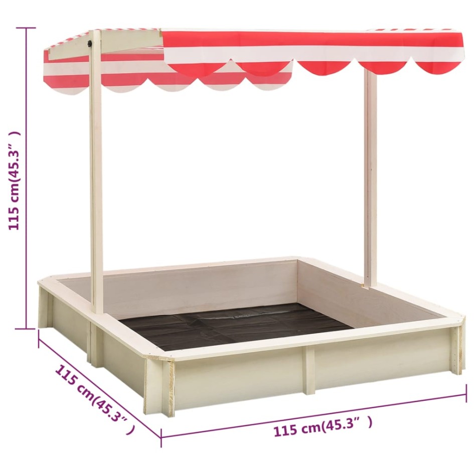 Arenero con tejado ajustable madera abeto blanco y rojo