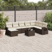 Set de sofás de jardín 9 pzas y cojines ratán sintético marrón