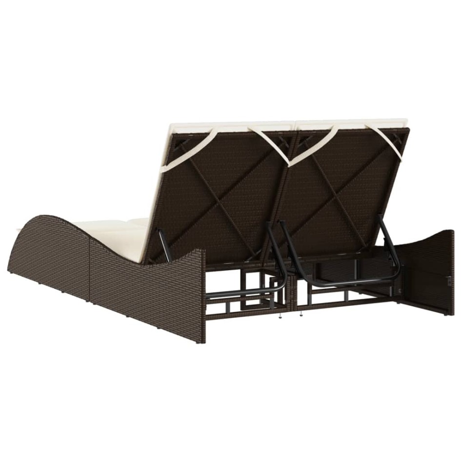 Tumbona con cojines ratán sintético marrón 114x205x73