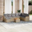 Juego de sofás jardín con cojines beige mezcla 9 pzas ratán PE