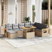 Set de sofás de jardín 9 pzas con cojines ratán sintético beige