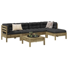 Juego de sofás jardín 6 pzas con cojines madera pino