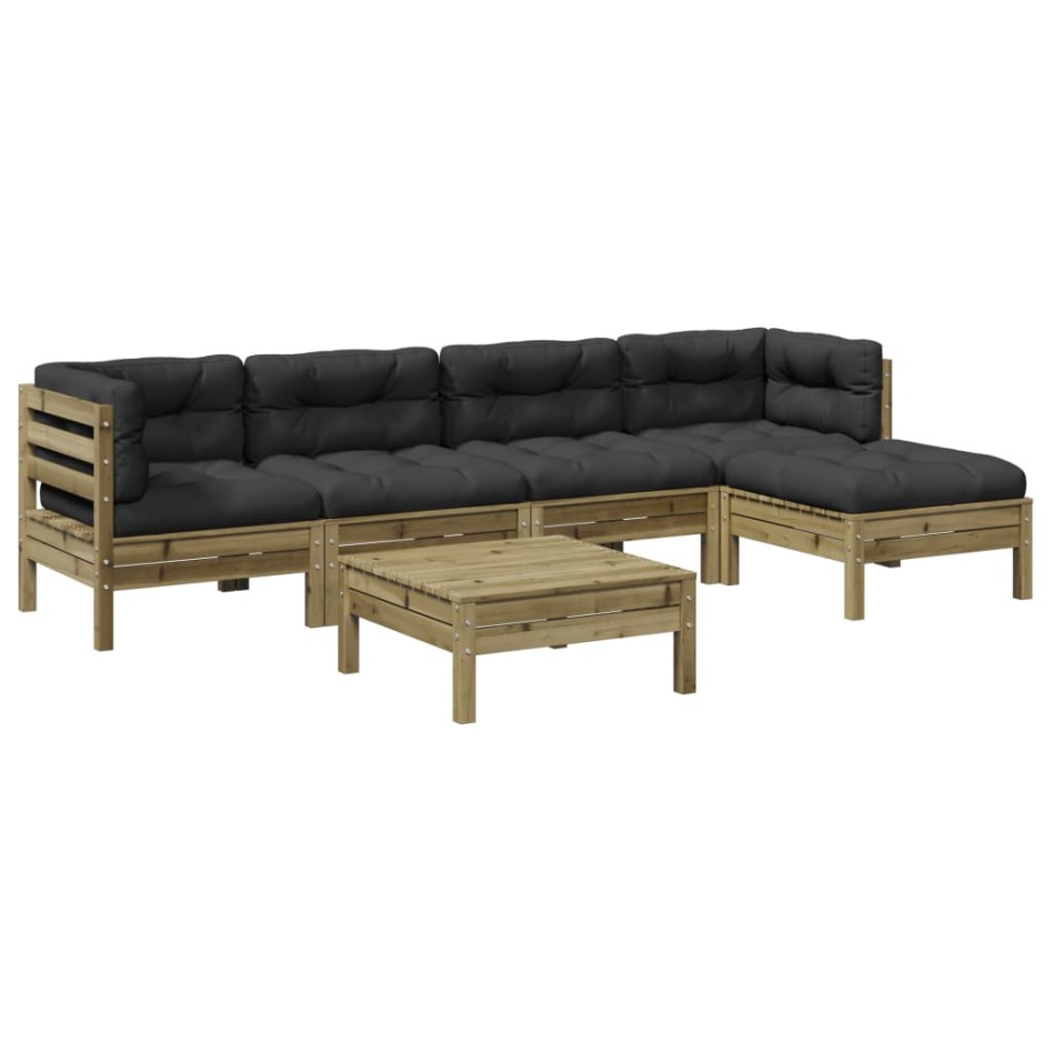 Juego de sofás jardín 6 pzas con cojines madera pino