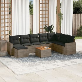 Set de muebles de jardín 9 pzas y cojines ratán sintético