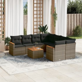 Set de muebles de jardín 9 pzas y cojines ratán sintético