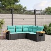Set de sofás de jardín 5 pzas con cojines ratán sintético negro
