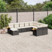 Set de sofás de jardín 10 pzas cojines ratán sintético negro