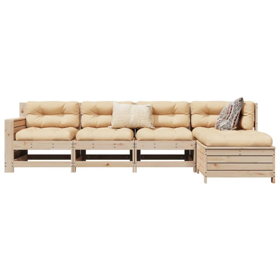 Juego de sofás de jardín 5 piezas madera maciza de