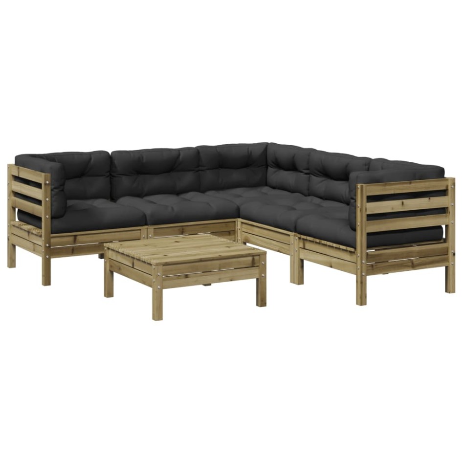 Juego de sofás jardín 6 pzas con cojines madera pino