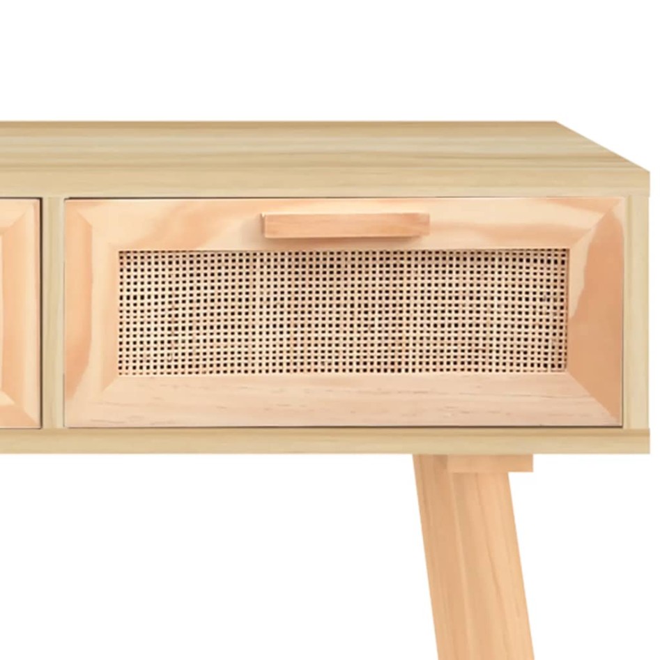 Mesa consola madera pino maciza ratán natural 105x30x75