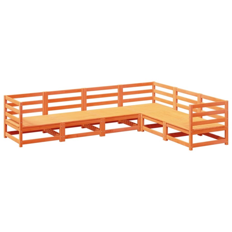 Juego de sofás de jardín 6 pzas madera maciza pino marrón
