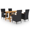 Juego de comedor de jardín 5 piezas con cojines negro