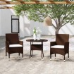 Set de bistró de jardín 3 pzas ratán PE vidrio templado marrón