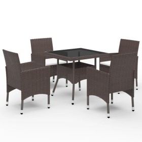 Set de comedor de jardín 5 pzas ratán PE vidrio templado