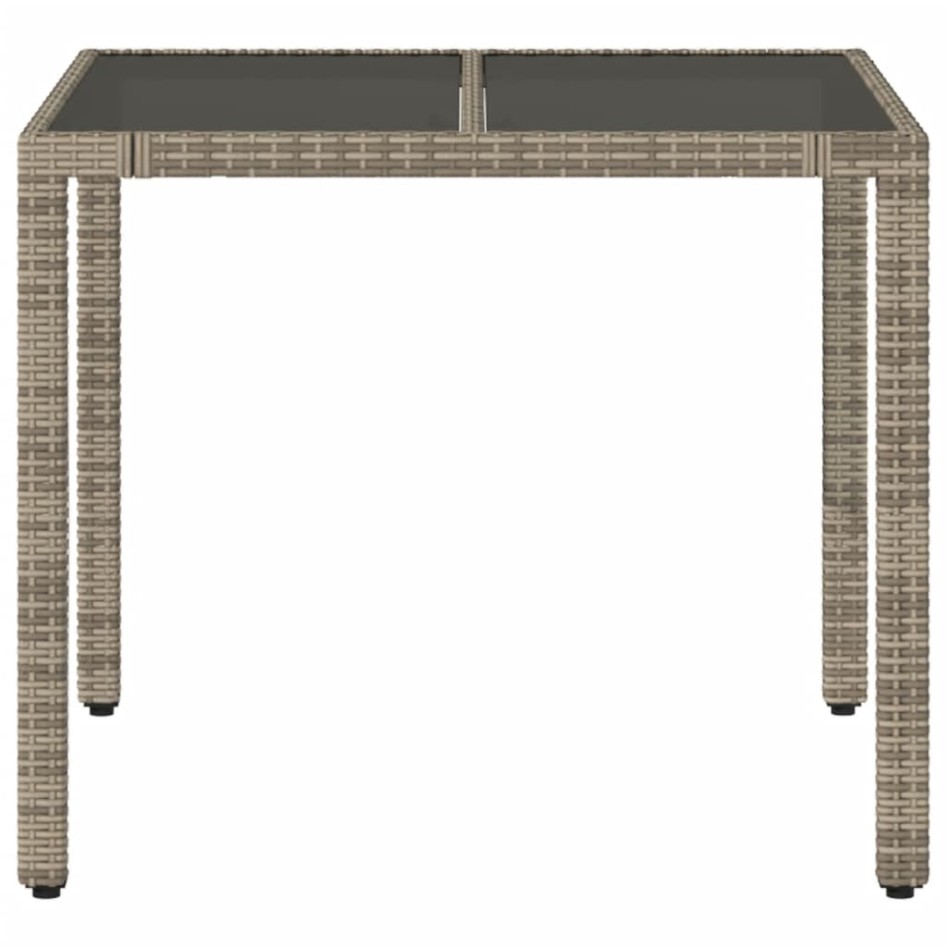 Mesa de jardín superficie de vidrio ratán PE gris 90x90x75