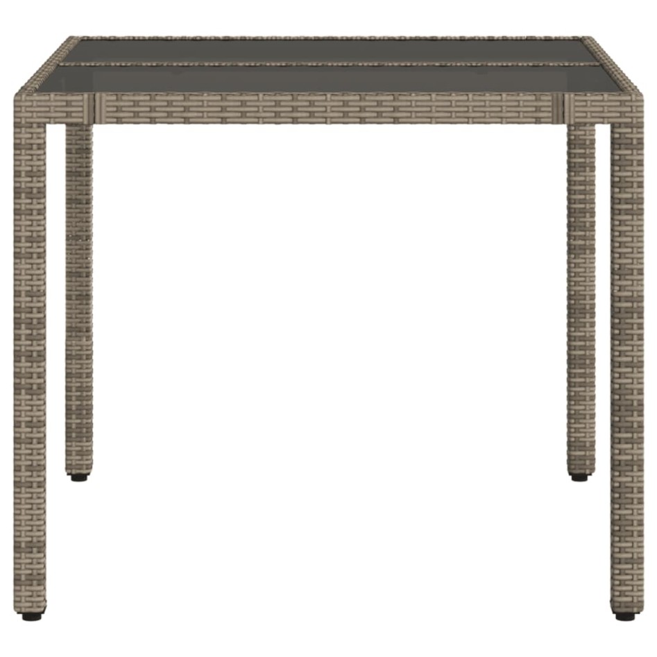 Mesa de jardín superficie de vidrio ratán PE gris 90x90x75